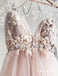 Pink Tulle Spaghetti Straps Appliques Evening  Long Prom Dresses, TYP1743