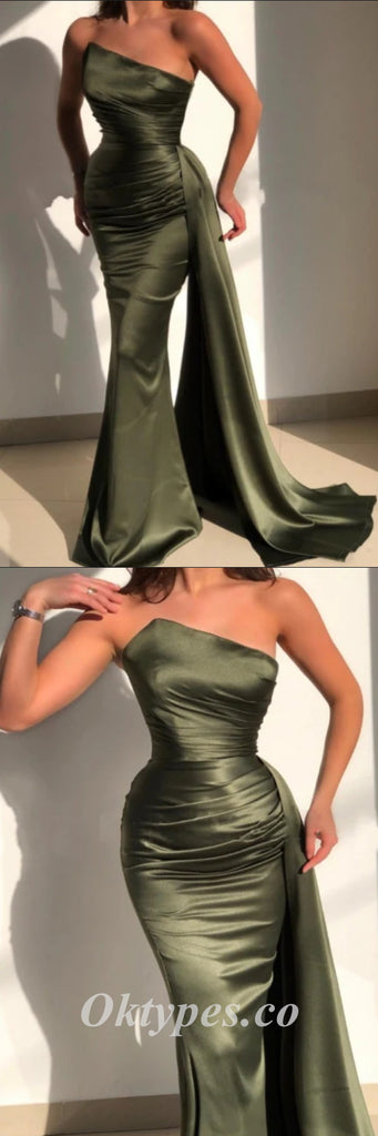 Sexy Satin Sweetheart Sleeveless Mermaid Long Prom Dresses With Trailing,PDS0562