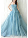 Elegant Blue Tulle Sweetheart Applique A-Line Long Prom Dresses,PDS0439