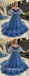 Elegant Tulle Off Shoulder V-Neck Long Sleeve A-Line Long Prom Dresses/Ball Gown With Applique,PDS0640