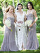 Grey Sweetheart Sleeveless A Line Pleated Tulle Bridesmaid Dresses, TYP1879