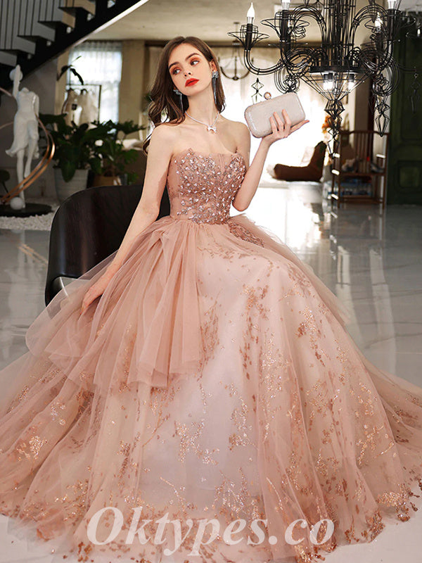 Gorgeous Tulle Sweetheart Sleeveless A-Line Long Prom Dresses/Ball Gown With Applique And Beading,PDS0638