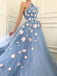 Lovely A-line One-shoulder Tulle Appliques Long Prom Dresses, PDS0266