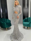 New Arrival High Neck Long Sleeve Mermaid Sequin Prom Dresses, PDS0251