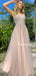 Newest V-neck A-line Tulle V-back Cheap Long Prom Dresses, PDS0162