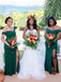 Simple Off-shoulder Green Mermaid Side Slit Cheap Bridesmaid Dresses, BDS0127