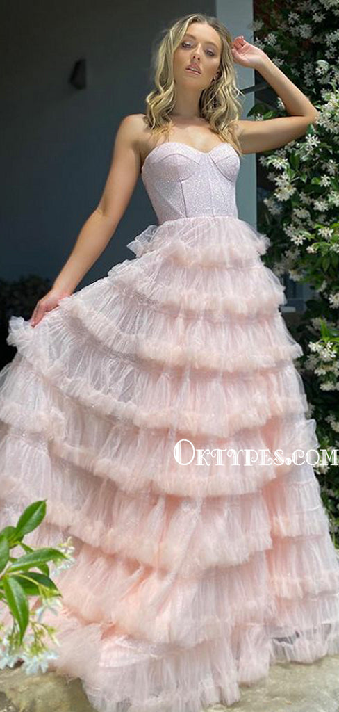 Charming Sweetheart A-line Tulle Long Prom Dresses, PDS0172