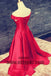 A-line Long Prom Dresses, Red Floor Length Prom Dresses, Off-shoulder Prom Dresses, Lace Up Prom Dresses, TYP0190