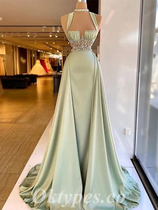 Gorgeous Satin Spaghetti Sptraps Sleeveless Mermiad Long Prom Dresses With Rhinestone And Beading,PDS0631