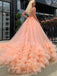 Charming V-neck A-line Tulle Beads Long Prom Dresses Ball Gown, PDS0224