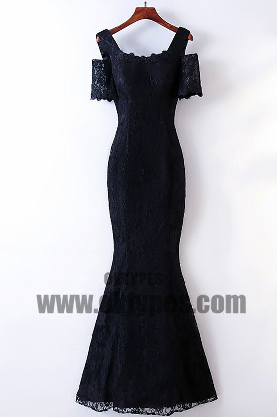 Black Long Mermaid Lace Prom Dresses, Off-shoulder Zipper Prom Dresses, Prom Dresses, TYP0472