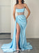 Sexy Sweetheart Satin Tulle Sleeveless Side Slit Mermaid Long Prom Dresses/Evening Dresses,PDS0479