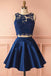 Sexy Two Pieces Navy Blue Illusion Lace Cheap Short Homecoming Dresses 2018, CM556