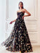 Unique Gorgeous Black Floral Embroidered Long Prom Dresses, TYP1730