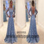 Light Blue Long Prom Dresses, Lace Prom Dresses, Long Sleeve Prom Dresses, Open-back Prom Dresses, TYP0077