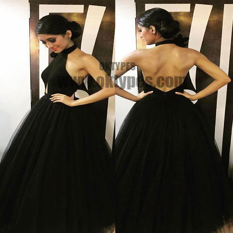 Black Long Floor Length Prom Dresses, Halter Prom Dresses, Backless Prom Dresses, Sexy Prom Dresses, TYP0304