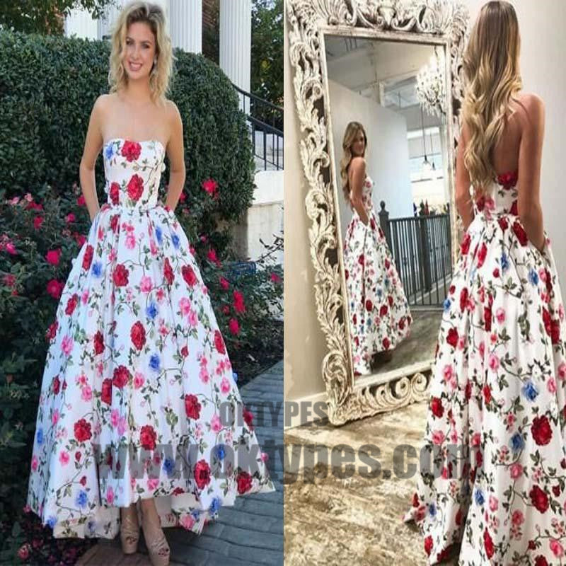 Newest Sweetheart Sleeveless Flower Printed A-Line Floor Length Prom Dress, Prom Dresses, TYP0345