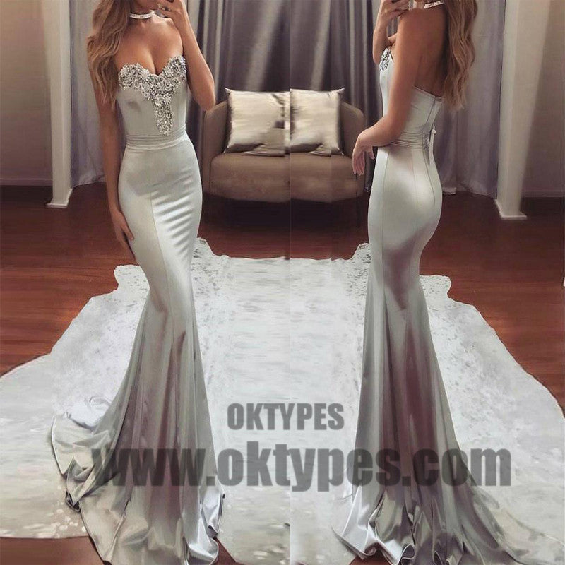 Silvery Mermaid Prom Dresses, Beading Prom Dresses, Sexy Sweetheart Prom Dresses, Zipper Prom Dresses, TYP0193