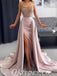 Sexy Satin Sweetheart Sleeveless Side Slit A-Line Long Prom Dresses,PDS0586