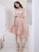 Elegant Charming Feather Tulle Appliqued Short Homecoming Dresses, HDS0075