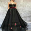 A Line Prom Dress, Black Cheap Long Prom Dress, Sexy Spaghetti Strap Tulle Prom Dresses, TYP0382