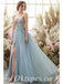 Elegant Tulle Spaghetti Straps V-Neck Side Slit A-Line Long Prom Dresses With Rhinestone,PDS0591