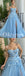 Elegant Blue Tulle Spaghetti Straps Side Slit A-Line Long Prom Dresses With Applique,PDS0730