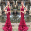 Red Two Piece Beading Prom Dresses, Halter Strap Tulle Prom Dresses, TYP0387