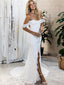 Mermaid Off-the-Shoulder Sweep Train White Lace Wedding Dresses with Split, TYP1180