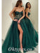 Sexy Tulle Sweetheart Sleeveless Side Slit A-Line Long Prom Dresses,PDS0605