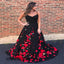 Black Lace Handmade Flowers Prom Dresses, A-line Prom Dresses, Lovely Prom Dresses, TYP0386