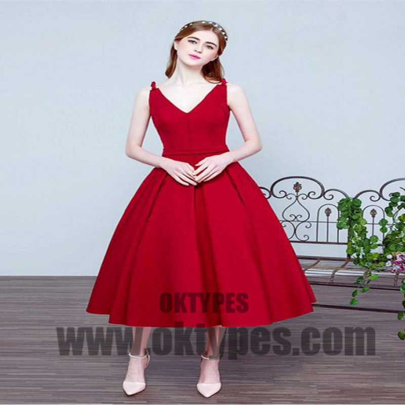 Pleated Red Prom Prom Dresses Beautiful Long V-Neck Sleeveless Lace Up Prom Dresses, TYP0415