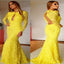 Yellow Long Mermaid Prom Dresses, Long Sleeve Prom Dresses, Open-back Prom Dresses, Open-neck Lace Prom Dresses, TYP0207