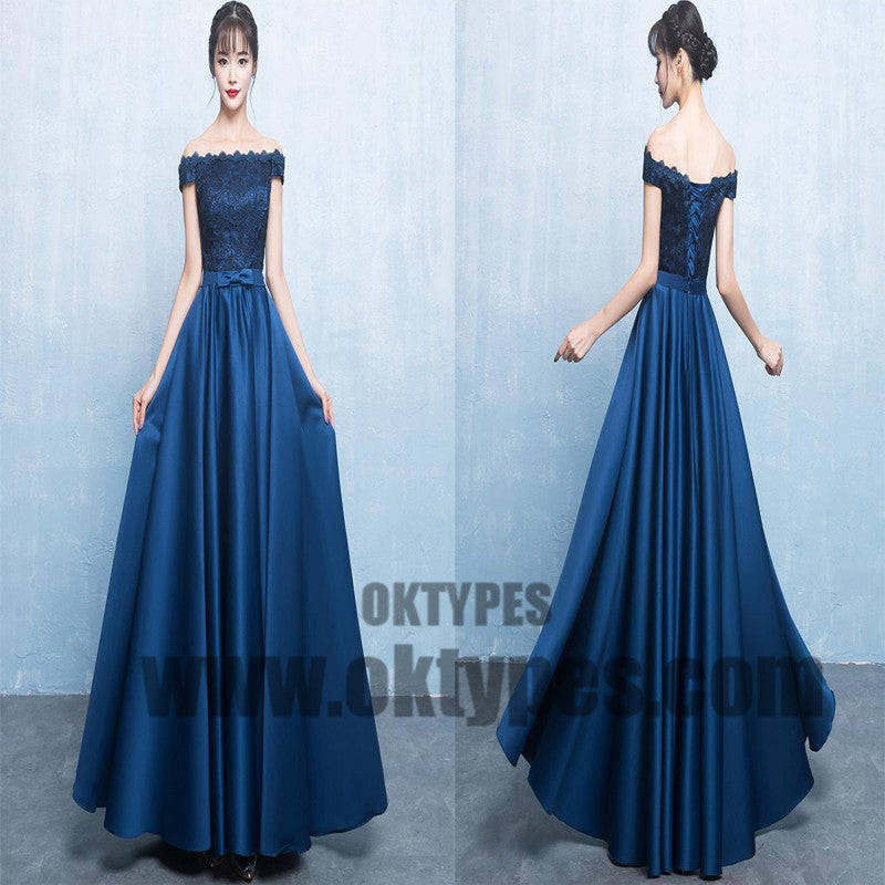 Royal Blue Long Prom Dresses, Lace Prom Dresses, Off-shoulder Prom Dresses, Lace Up Prom Dresses, TYP0231