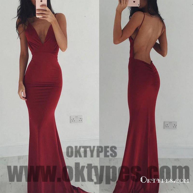 Sexy Prom Dresses, Long Evening Dresses, Backless Prom Dresses, V-neck Prom Dresses, Red Party Dresses, TYP0061