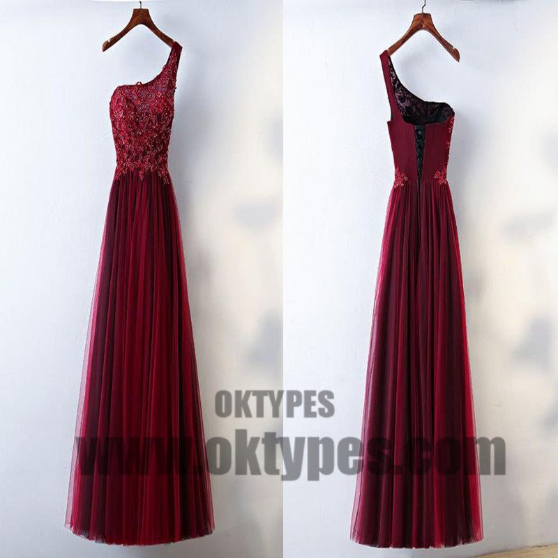 Claret Long Prom Dresses, Appliques Prom Dresses, Beading Prom Dresses, Asymmetric Prom Dresses, Lace Up Prom Dresses, Charming Prom Dresses, TYP0072