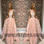 Pink Long Appliques Tulle Prom Dresses, Scoop Evening Prom Dresses, Prom Dresses, TYP0471