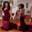 Claret Long Mermaid Prom Dresses, Spaghetti Strap Prom Dresses, Backless Prom Dresses, Sexy Evening Dresses, TYP0266