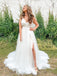 Charmign V-neck A-line Sleeveless Side Slit Wedding Dresses, WDS0084