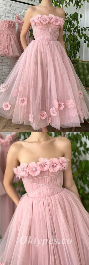 Elegant Pink Tulle Sweetheart Sleeveless A-Line Prom Dresses/Homecoming Dresses With Applique,PDS0491