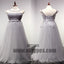 Appliques Beading Tulle Long Floor Length Prom Dresses, Scoop Backless Prom Dresses, TYP0358