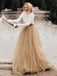 Round Neck Long Sleeve Backless Lace Tulle Country Wedding Dresses, TYP0957