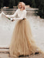 Round Neck Long Sleeve Backless Lace Tulle Country Wedding Dresses, TYP0957