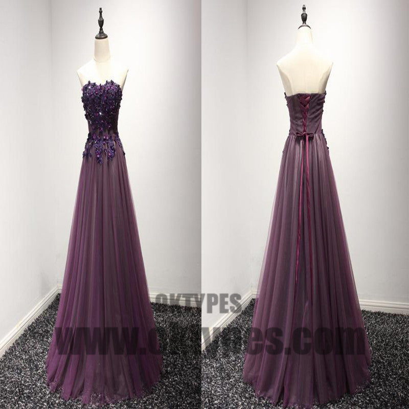 A-line Prom Dresses, Long Princess Dresses, Appliques Prom Dresses, Beading Prom Dresses, Sweetheart Prom Dresses, Lace Up Prom Dresses, TYP0070