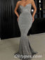 Sexy Sequin Spaghetti Straps V-Neck Mermaid Floor Length Prom Dresses,PDS0350