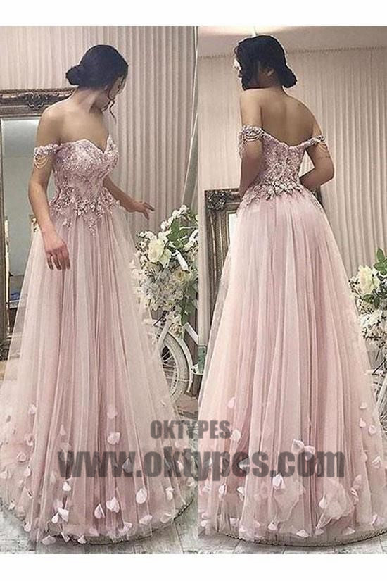 Long Floor Length Prom Dresses, Off-shoulder Prom Dresses, Appliques Prom Dresses, Zipper Prom Dresses, TYP0327