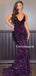 Sexy V-neck Mermaid Sequin Open Back Simple Prom Dresses Online, PDS0198