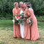 Coral Spaghetti Strap Chiffon Floor Length Bridesmaid Dresses, TYP1776