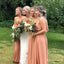 Coral Spaghetti Strap Chiffon Floor Length Bridesmaid Dresses, TYP1776