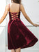 Chic A-Line Scoop Neck Open Back Burgundy Velvet Knee Length Homecoming Dresses, TYP1998